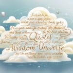 A serene image of fluffy, white clouds against a clear blue sky. Overlaid on the clouds are various inspirational quotes written in elegant, flowing script. The quotes are scattered across the sky, blending seamlessly with the cloud formations, creating a peaceful and uplifting atmosphere.