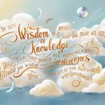 A serene image of fluffy, white clouds against a clear blue sky. Overlaid on the clouds are various inspirational quotes written in elegant, flowing script. The quotes are scattered across the sky, blending seamlessly with the cloud formations, creating a peaceful and uplifting atmosphere.